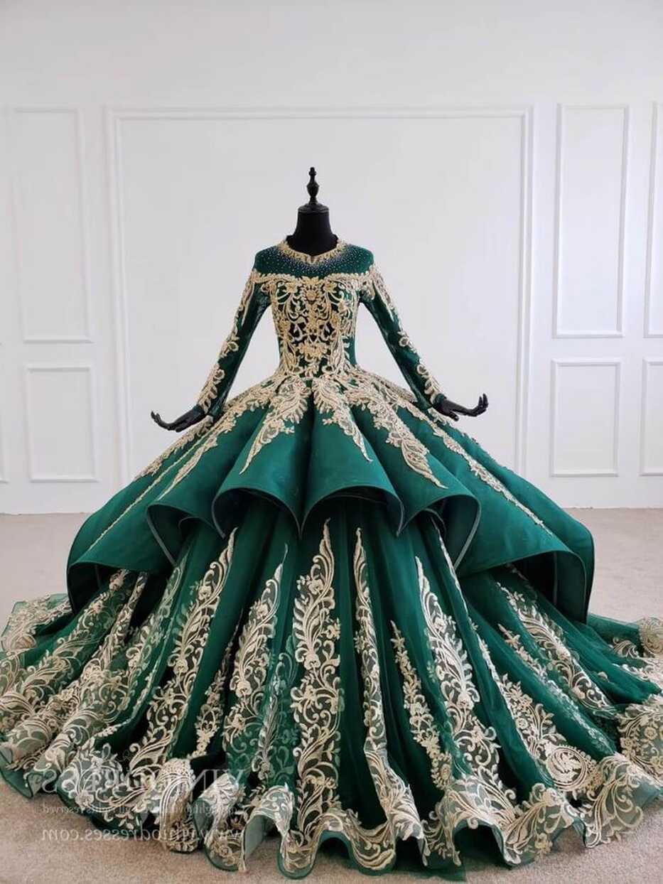 Emerald Green Wedding Dresses Muslim Formal Dress FD2150