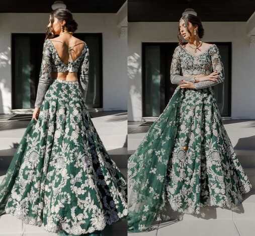 Emerald Green and Gold Lehenga Traditional Wedding Dresses Long ...