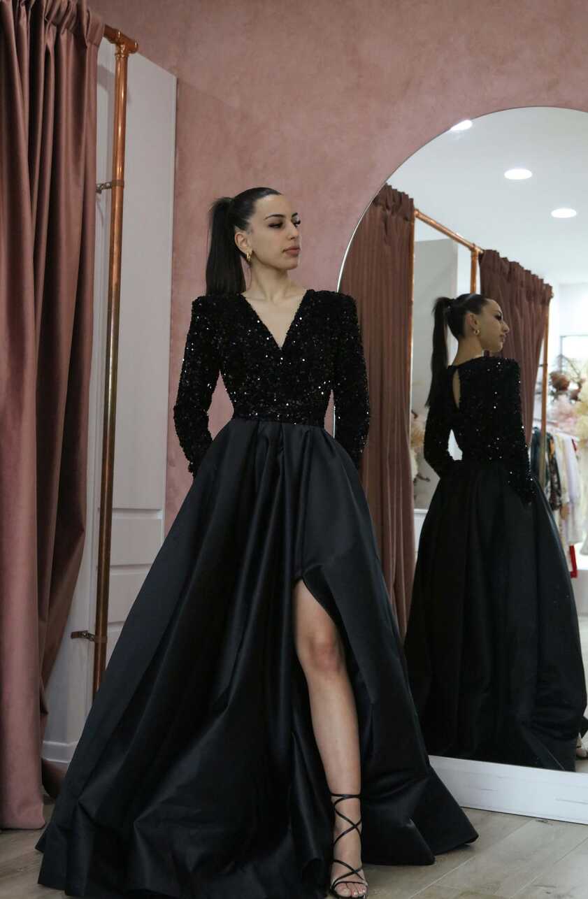 Eminent Black Sequin Gown by Lia Stublla | Sequin Gown | High St. Hire