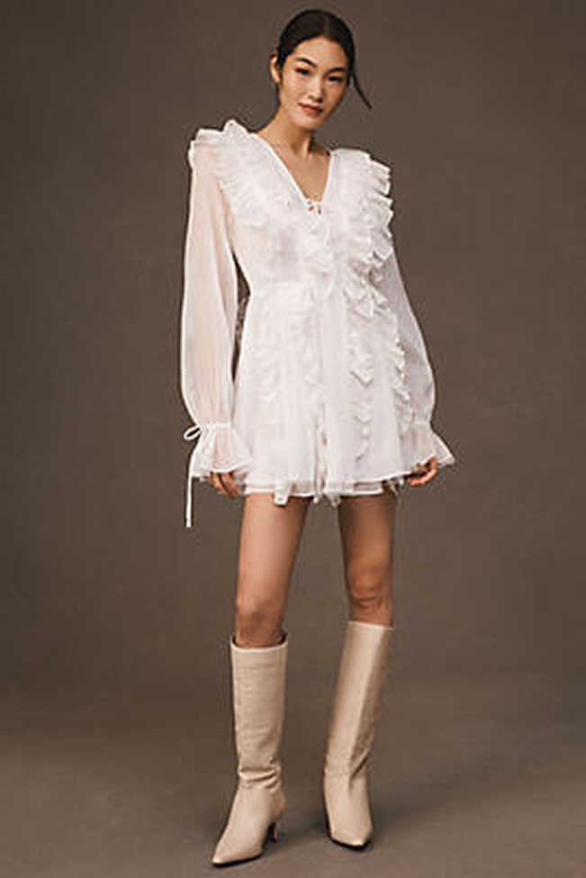 Endless Rose Long-Sleeve Chiffon Ruffle Mini Dress | Anthropologie