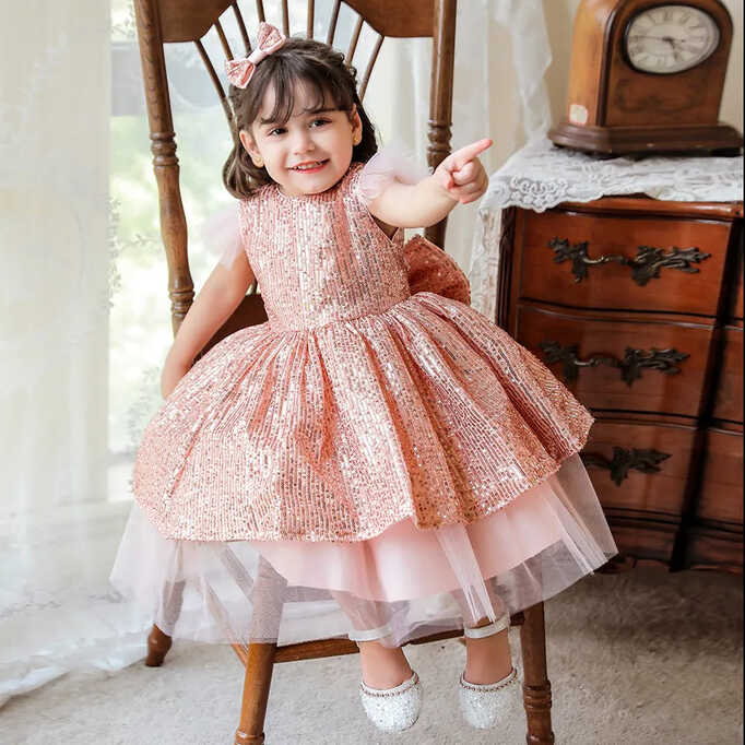 English Pastel Pink Sequence Birthday Short Ball-Gown Dress for ...