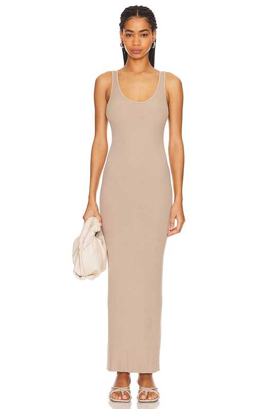 Enza Costa Silk Rib Maxi Tank Dress in Tan | REVOLVE