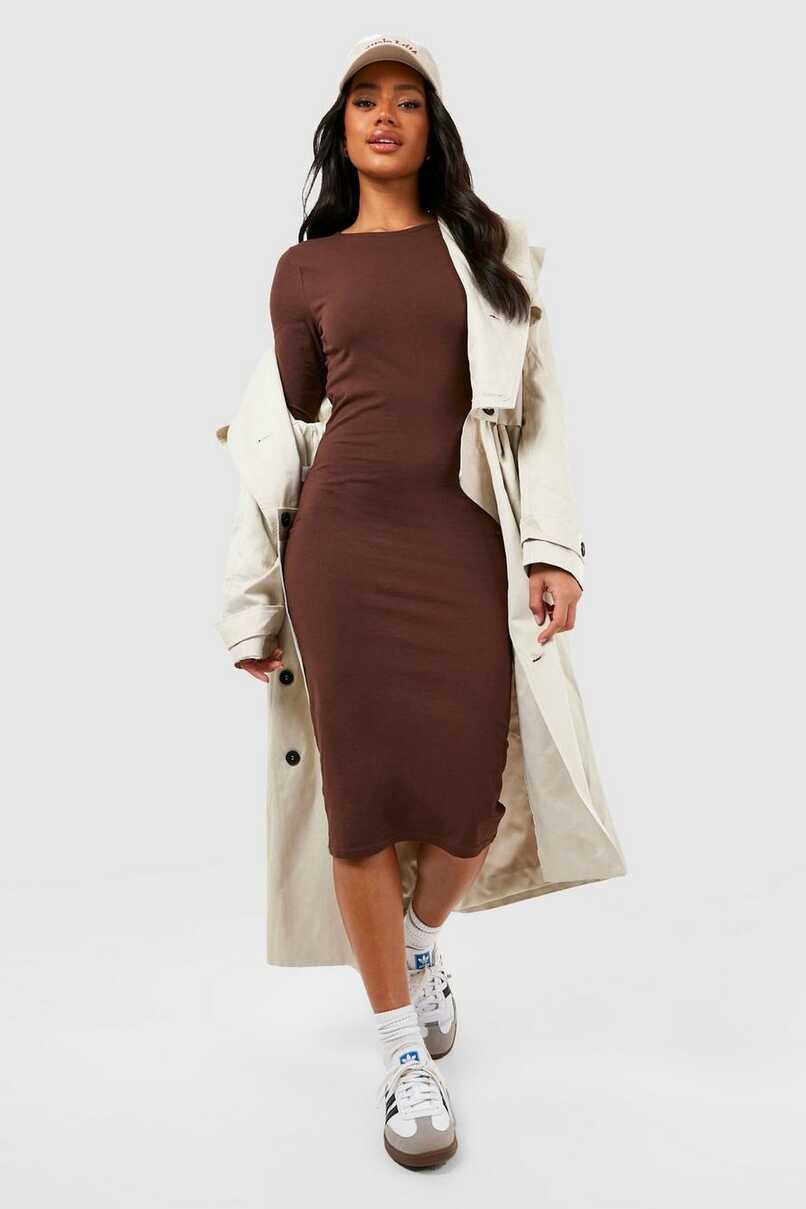 Essential Long Sleeve Midi Bodycon Dress | boohoo IL