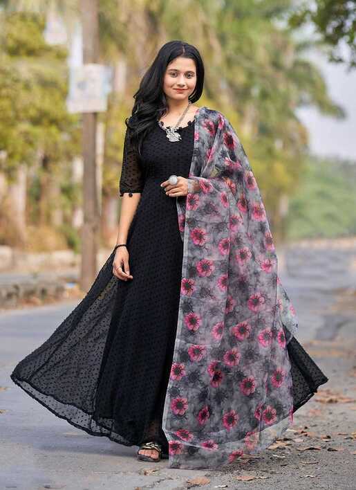 Ethnic And Girlish Black Colour Party Wear Gown For Trendy Girl ...