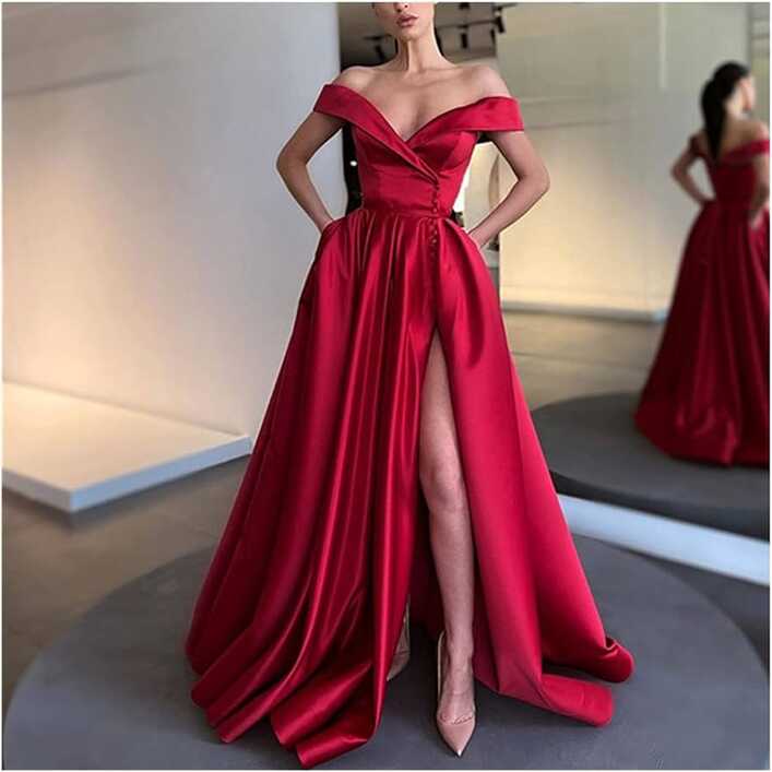 Evening Dresses Sexy Long Party Gowns Satin Prom Dresses Off ...