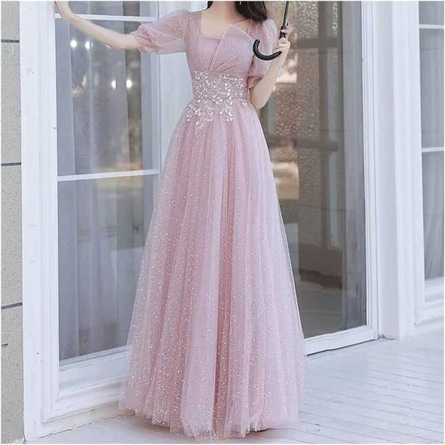 Evening Dresses Square Neck Floor-Length a-Line Tulle Long Prom ...