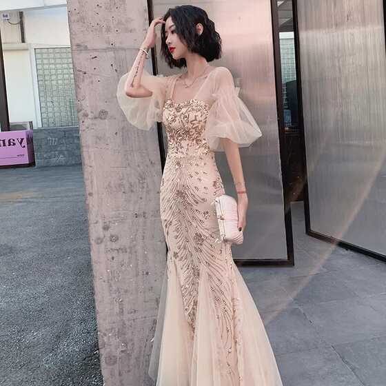 Evening Prom Ball Gown Women Glitter Sequins Fishtail Long Dress ...