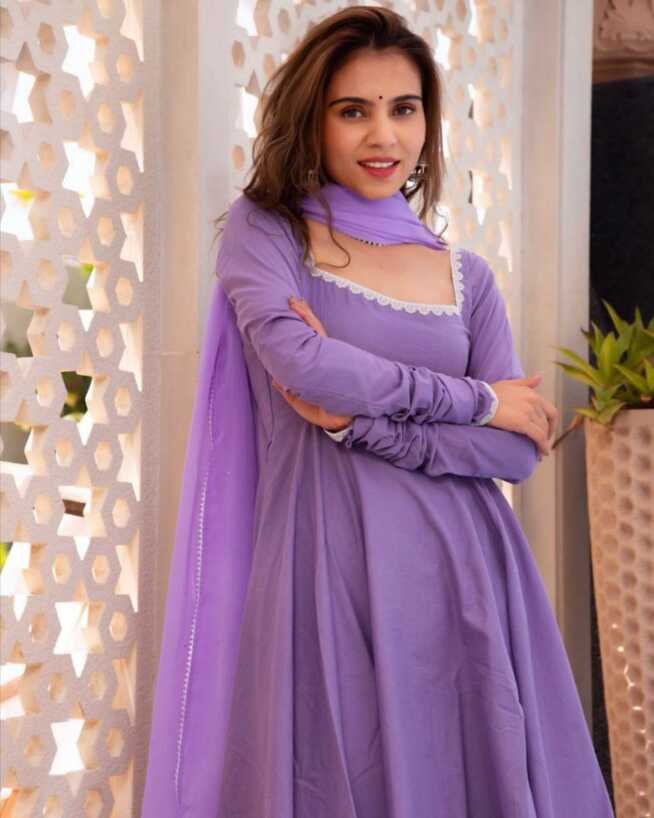 Exclusive Light Purple Lace And Latkan Anarkali Suit With Dupatta