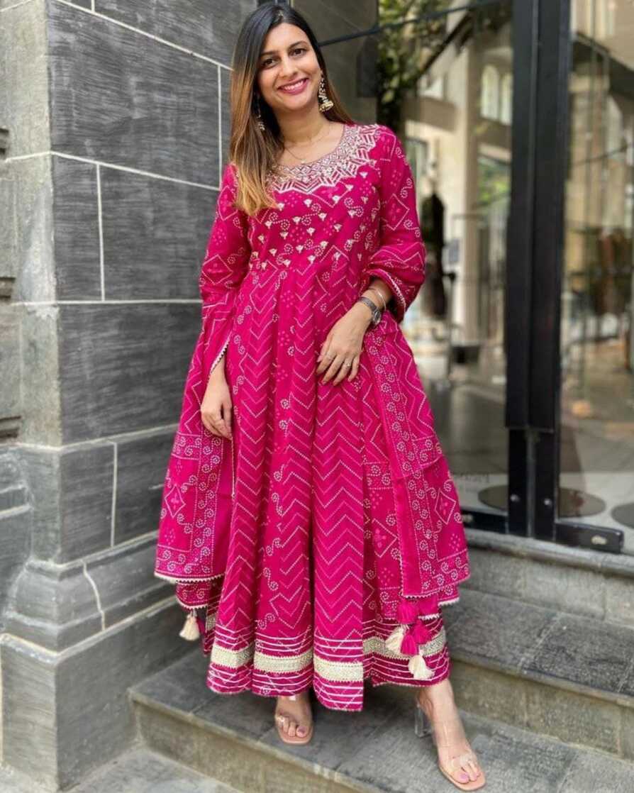 Exclusive Rani Pink Soft Butter Silk Fancy Digital Printed Gown