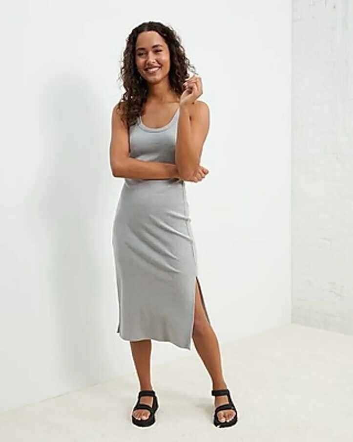 Express Casual Upwest Cozy Rib Midi Tank Dress Gray Women&#39;s S ...