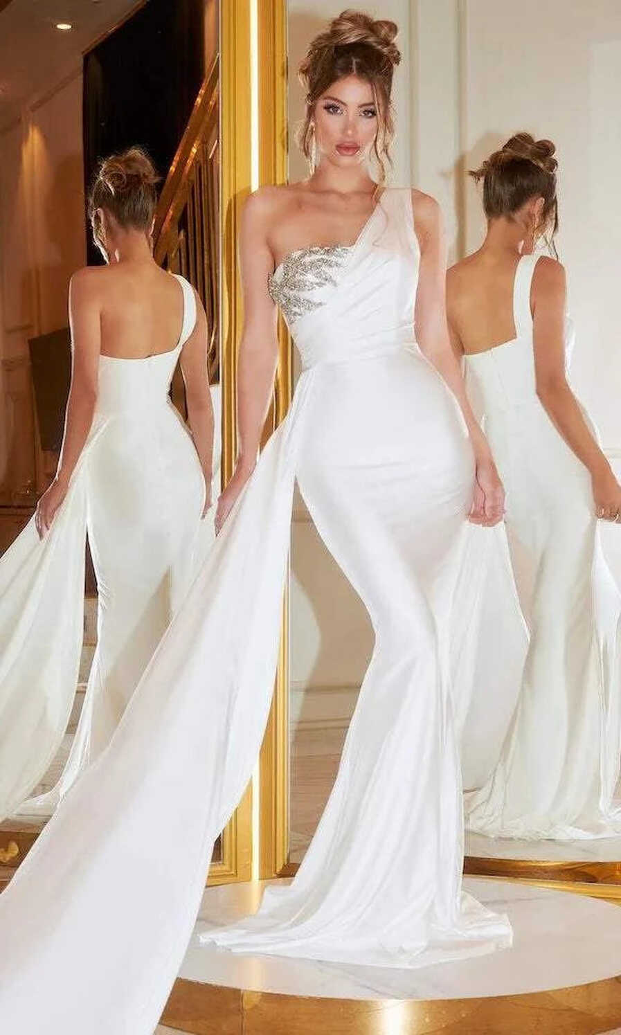 Extreme White Evening Dress| Evening Dresses – D&amp;D Clothing