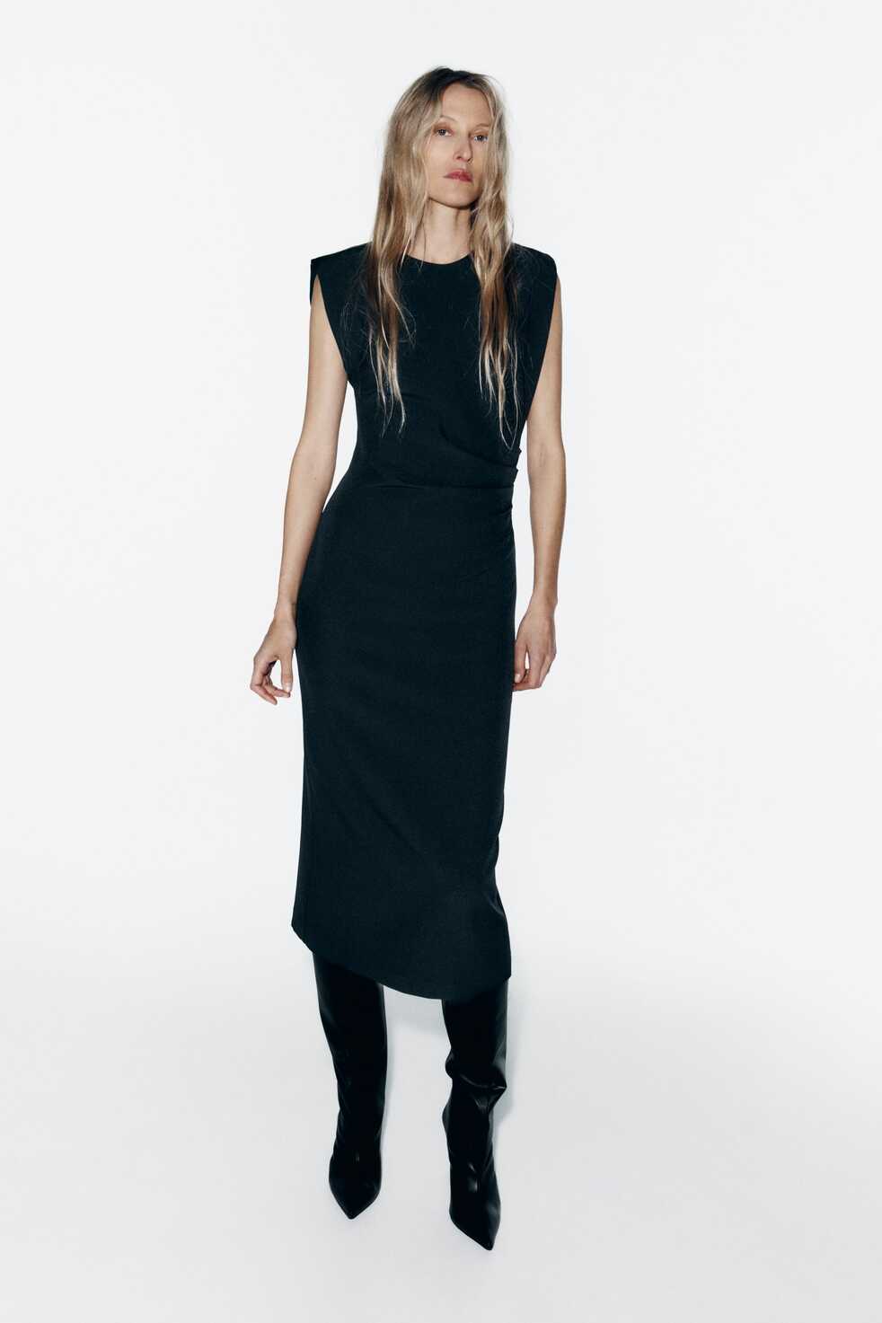 FITTED WAIST MIDI DRESS - Black | ZARA United Kingdom