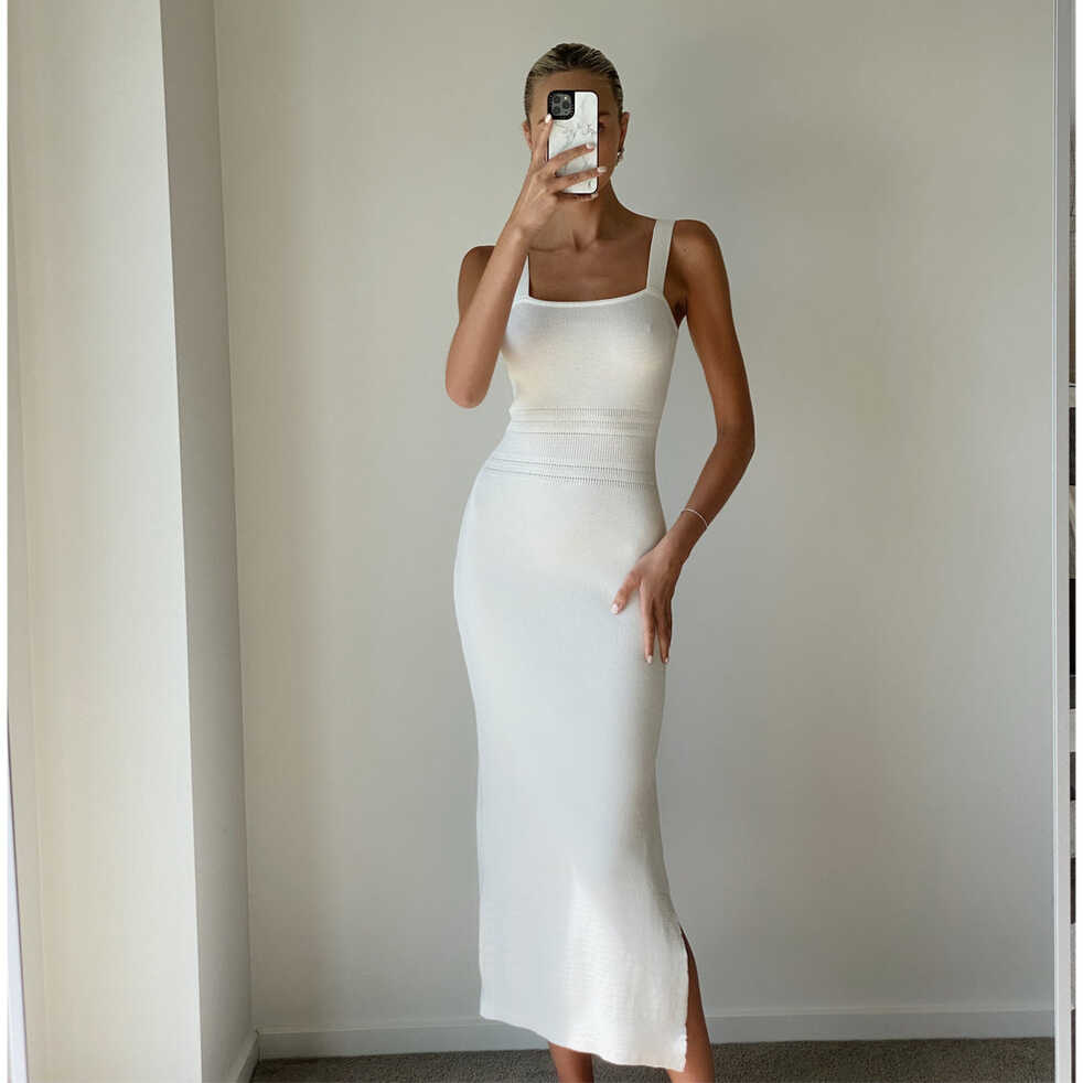 FREJA Ivory Wide Strap Bodycon Knit Midi Dress – Matea Designs