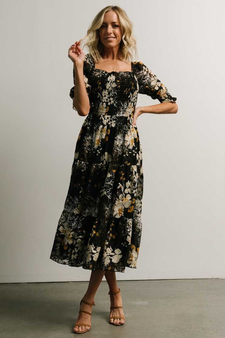 Fabian Jacquard Midi Dress | Black Floral | Baltic Born