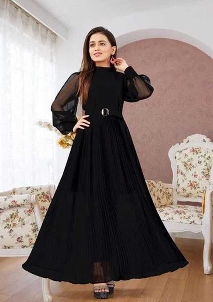 Fabric: Georgette Pattern: Solid Black Ladies Gown at Rs 1050 ...