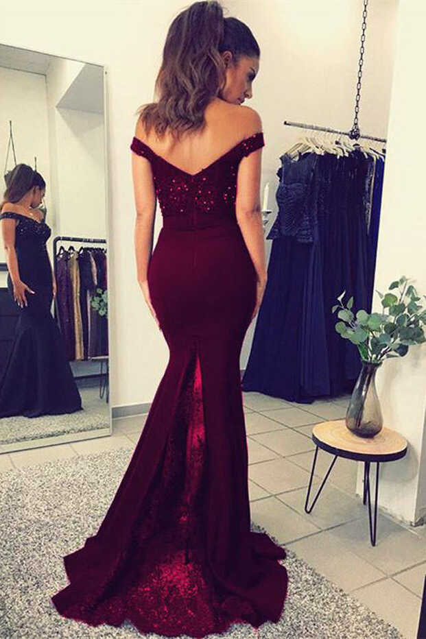 Fabulous Burgundy Mermaid Lace V-neck Long Prom Dresses with ...