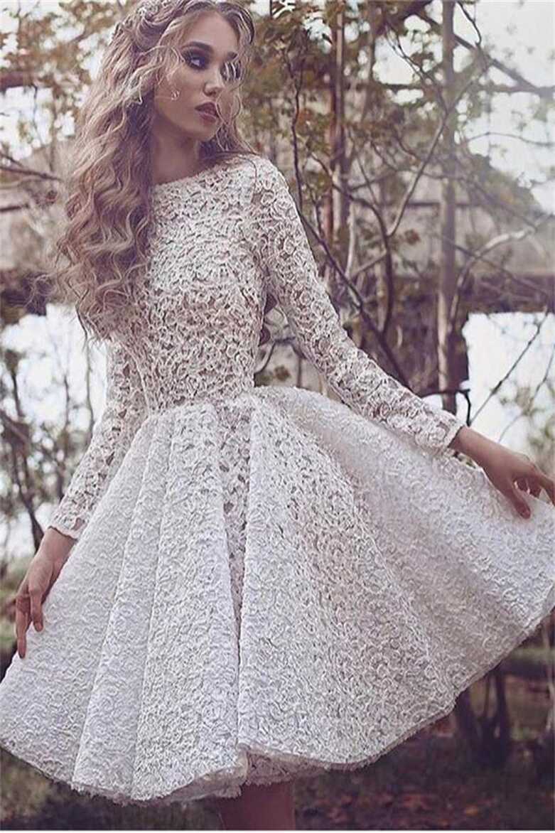 Fabulous Lace Long Sleeves Short Prom Dresses, Homecoming Dress ...