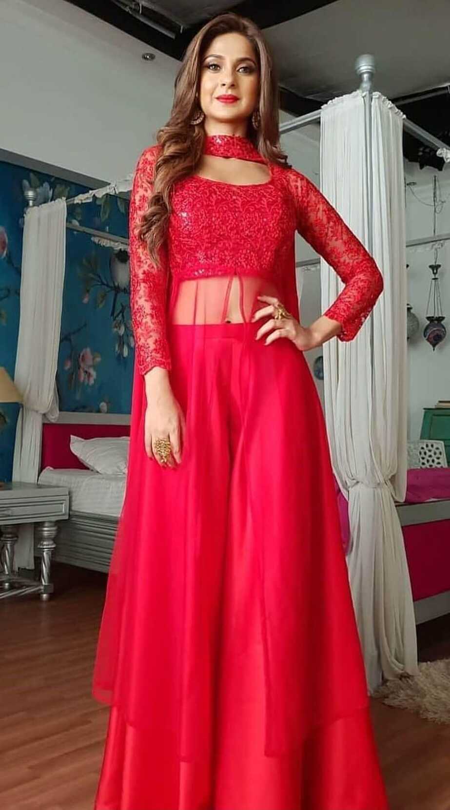 Fabulous Red Net Palazzo Style Dress