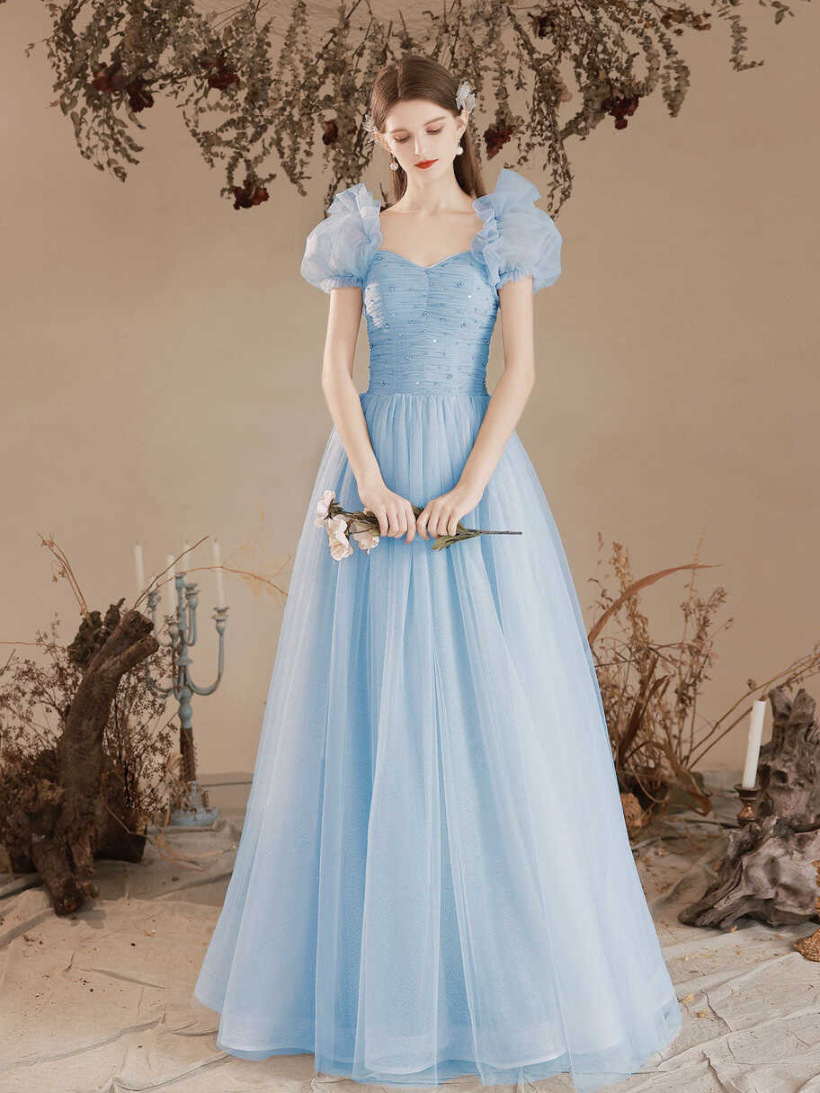 Fairy Princess Tule Light Blue Formal Dress Long Party Dress