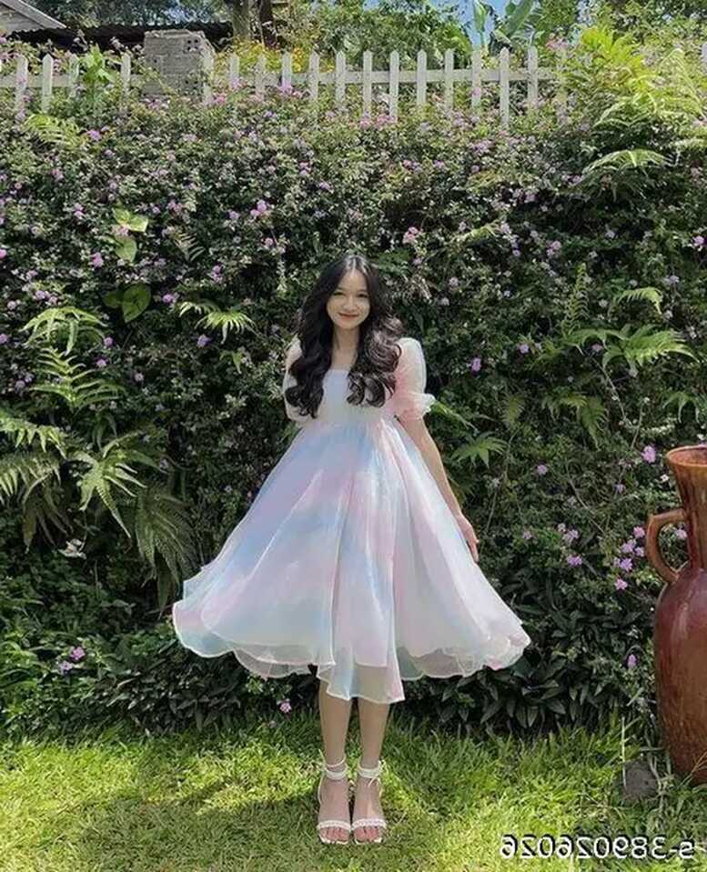 Fairy Sweet Puff Sleeve Midi Rainbow Dress Korean Style