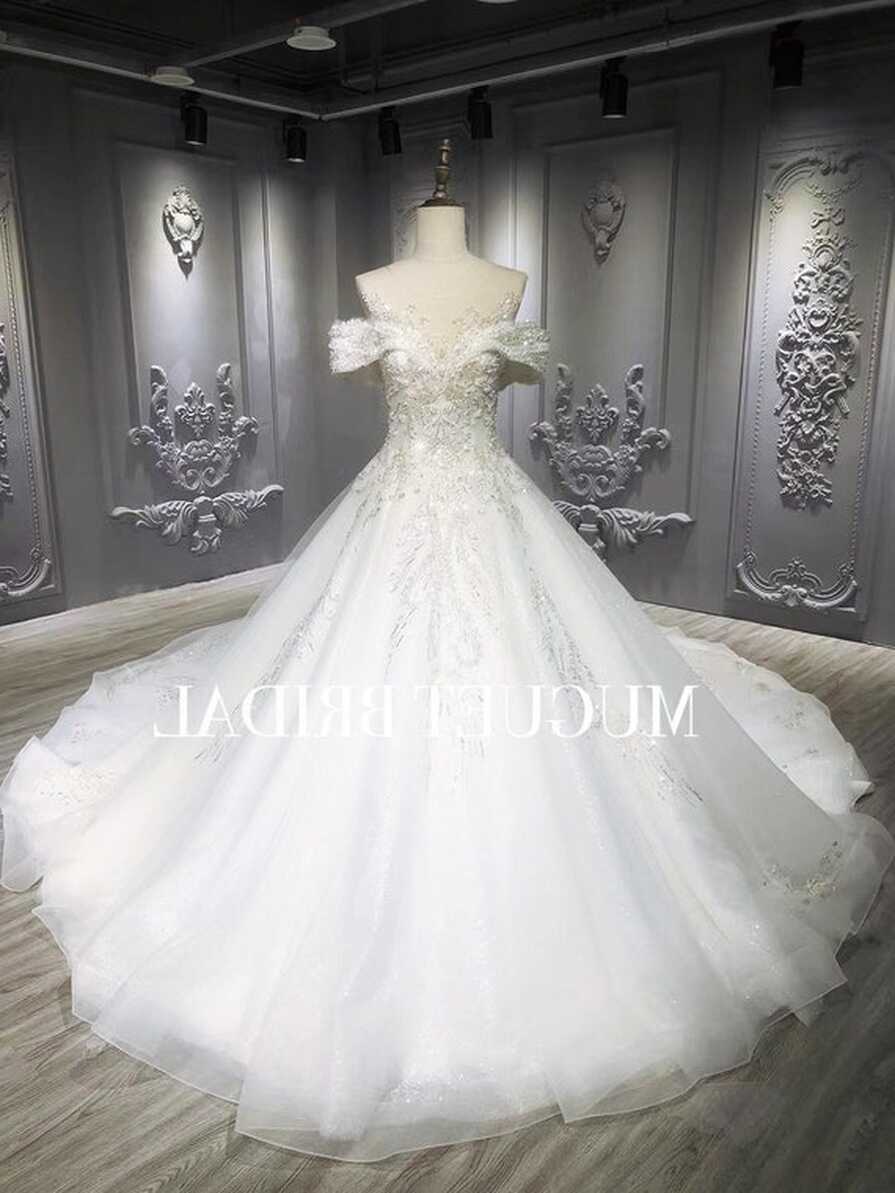 Fairytale Illusion Neck off the Shoulder Wedding Dress Sparkly ...