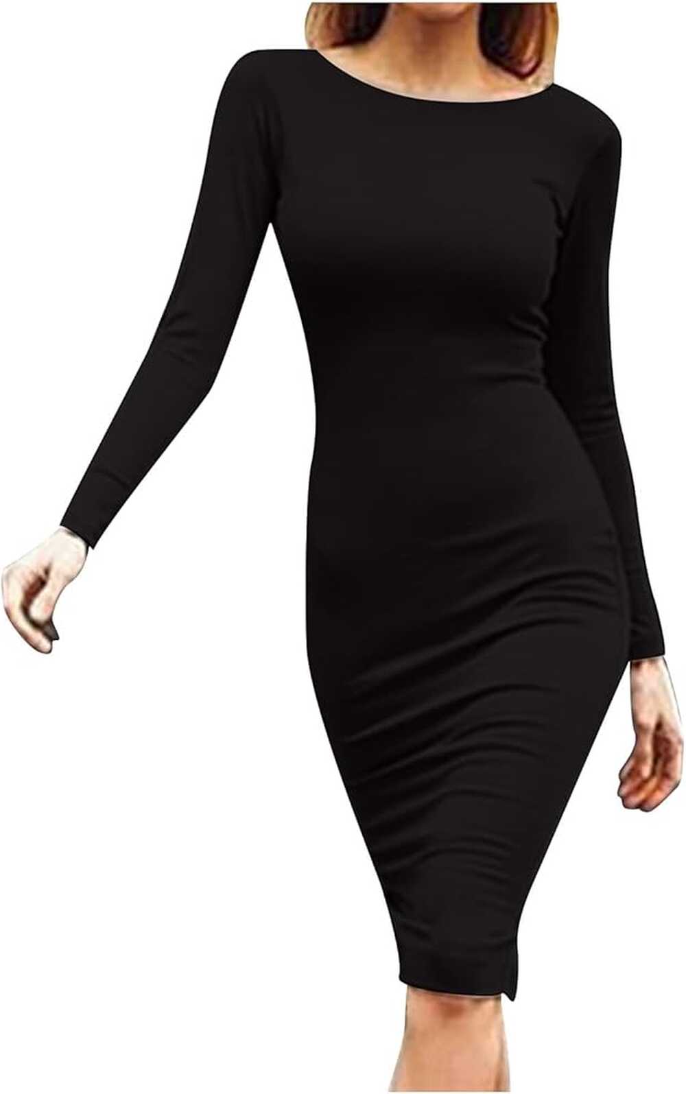 Fall Casual Bodycon Dress for Women Crew Neck Long Sleeve Tunic ...