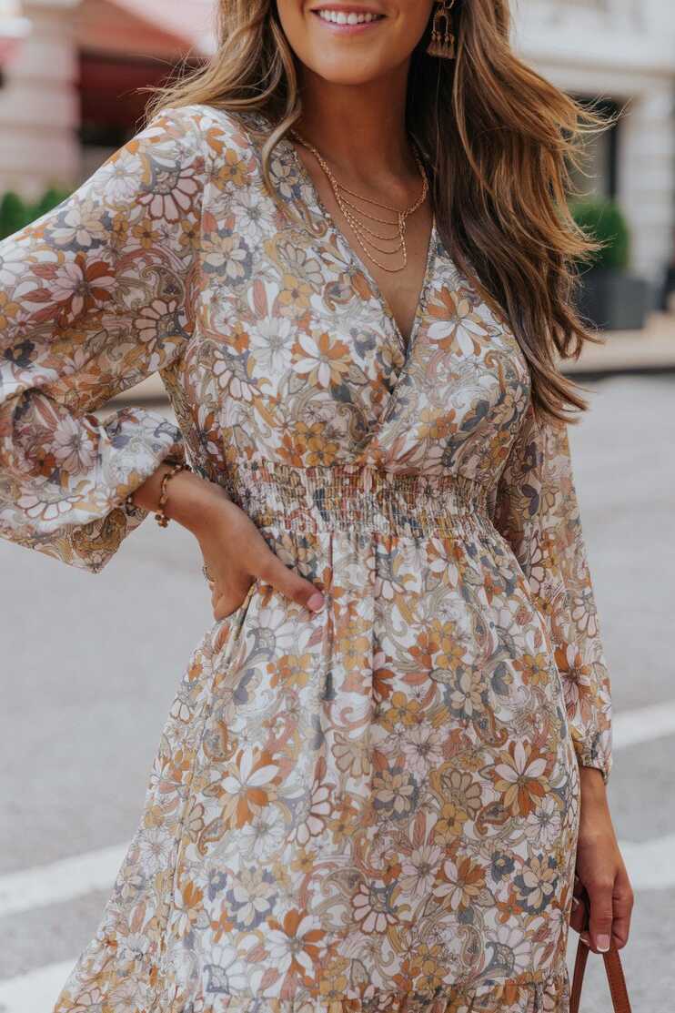 Fall Sweetheart Floral Long Sleeve Midi Dress – Magnolia Boutique