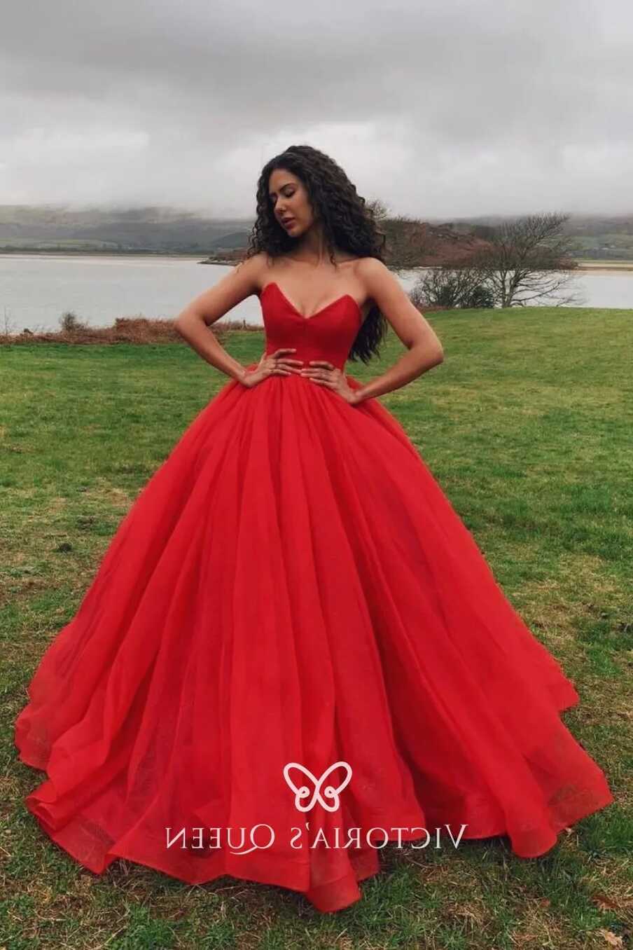 Fancy Red Strapless V-neck Designer Ballgown Prom Dress - VQ