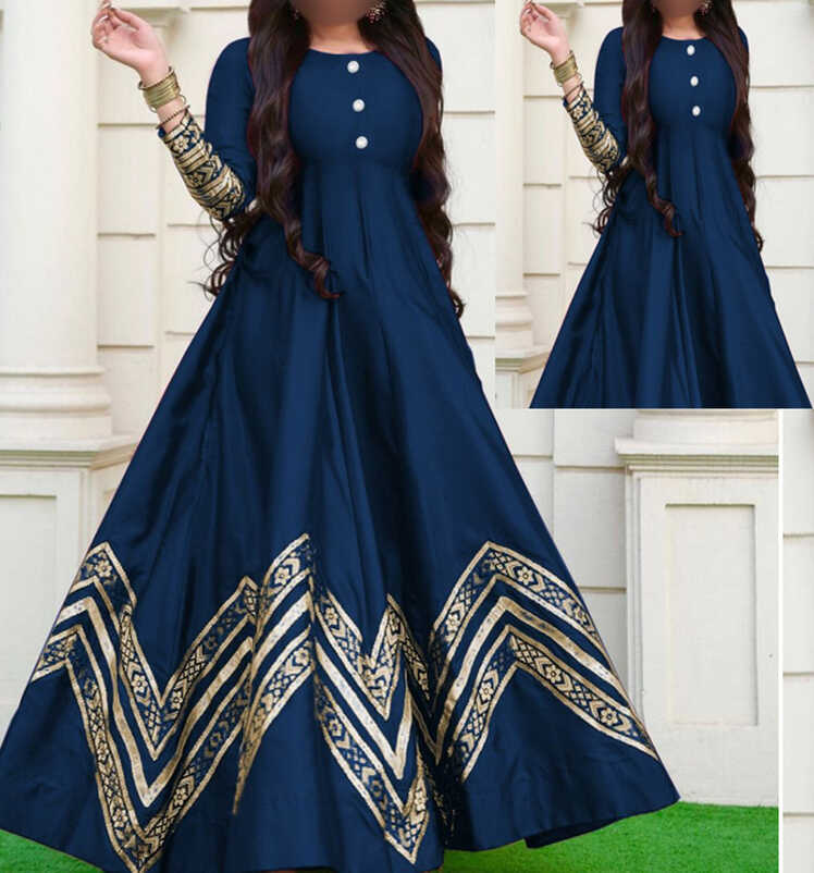 Fancy Stitched Embroidered Shamoz Silk Party Wear Navy Blue Maxi ...