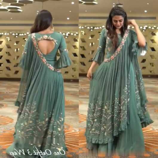 Fancy work designer gown with fancy ruffle work stylish dupatta