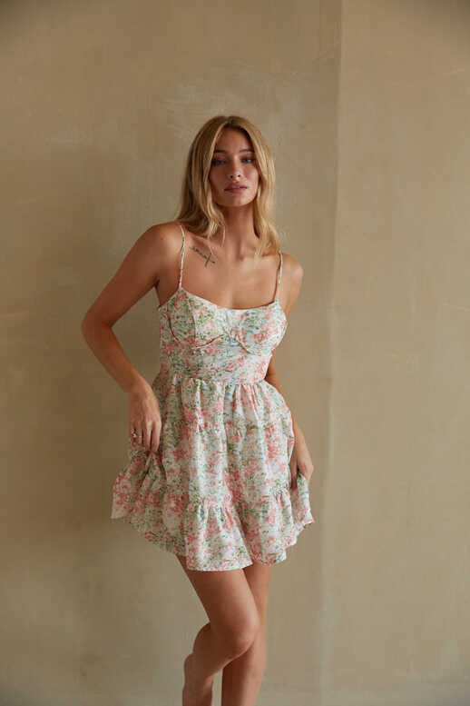 Farah Floral Bustier Babydoll Mini Dress • American Threads ...