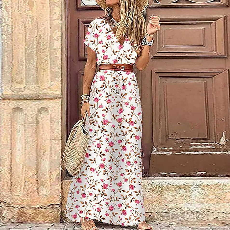 Fartey 2023 Collection: Boho Women&#39;s Short Sleeve Maxi Dress, V ...