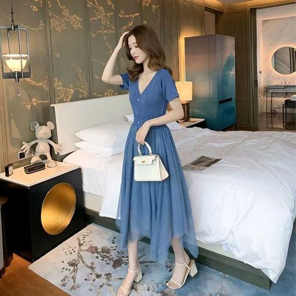 Fashion (105cm Length Blue)Summer Korean Women Bodycon Robe ...