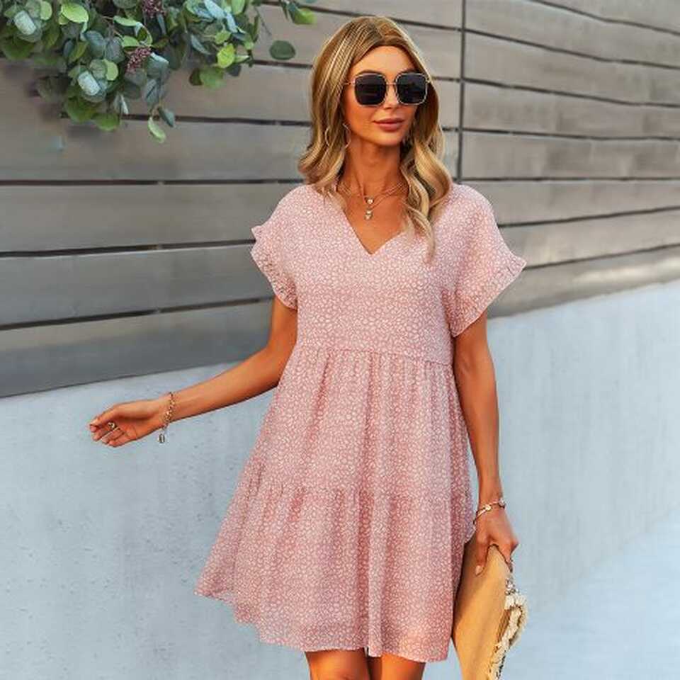 Fashion (Pink)Ladies Vintage Print Short Summer Dress Women Casual ...