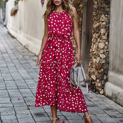 Fashion (Red)Summer Women Polka-Dot Long Dress Beach Dresses ...