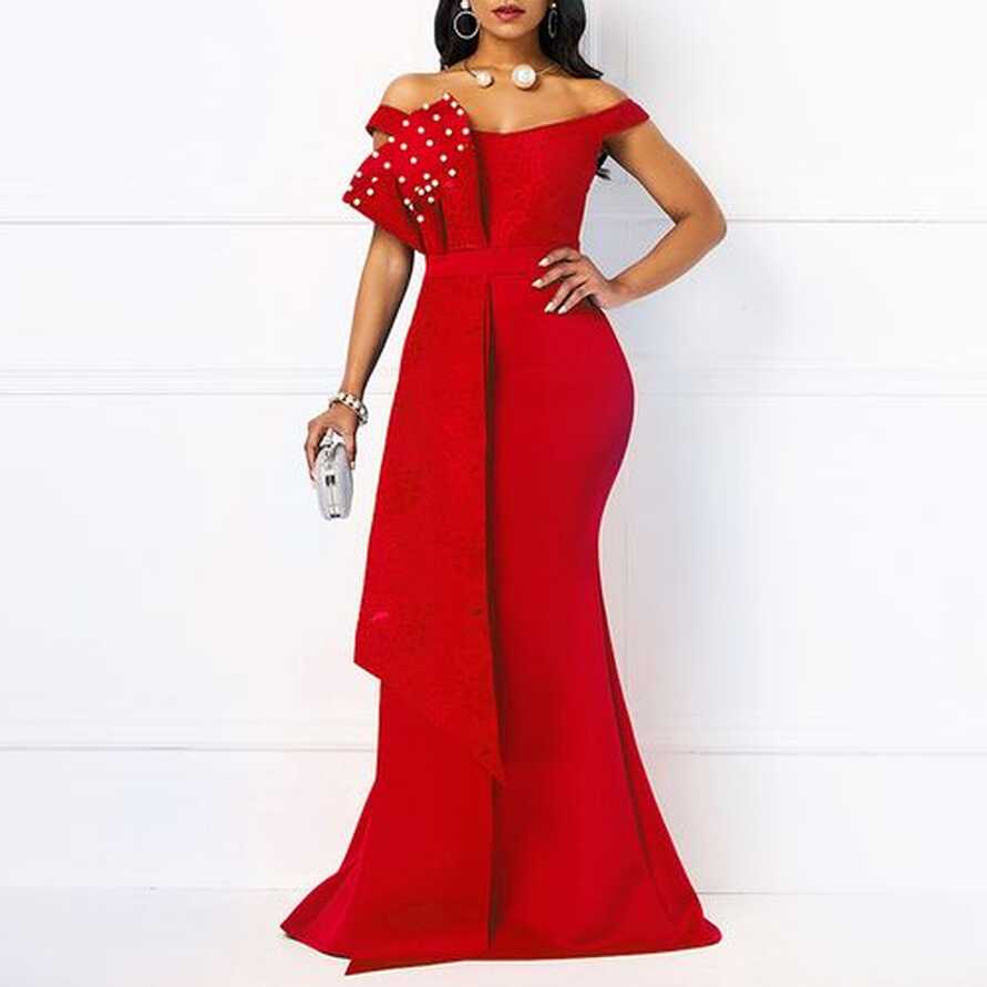 Fashion (Red)Women Dress Elegant African Ladies Mermaid Beaded ...