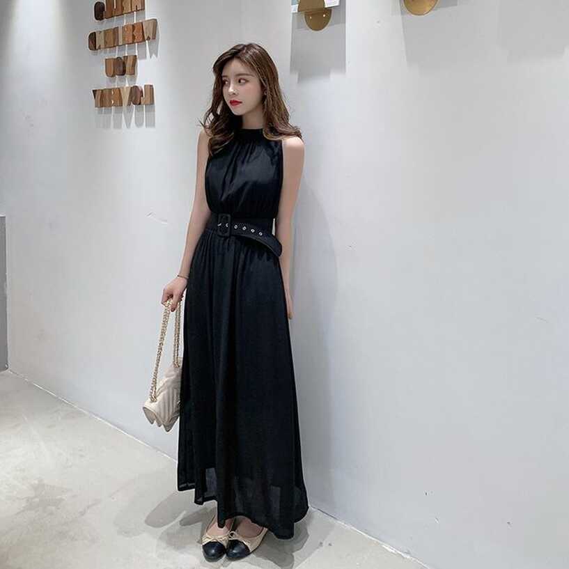 Fashion (black)Woherb Chiffon Dress Women Summer Halter Sleeveless ...