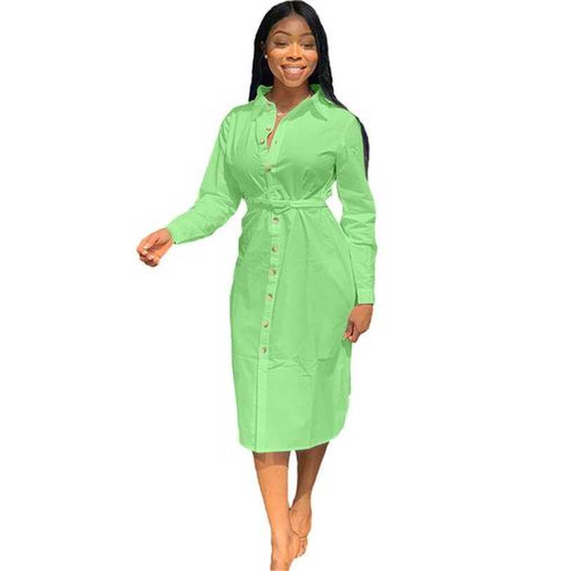 Fashion (green)Autumn White Shirt Dress Women Button-up Knee ...