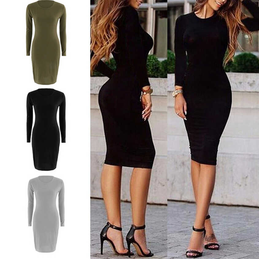 Fashion Autumn Women Casual Long Sleeve Bodycon Dresses Ladies ...