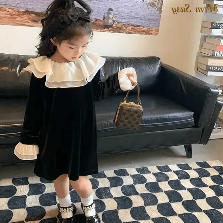 Fashion Baby Girl Princess Dress Velvet Flare Lace Long Sleeve ...