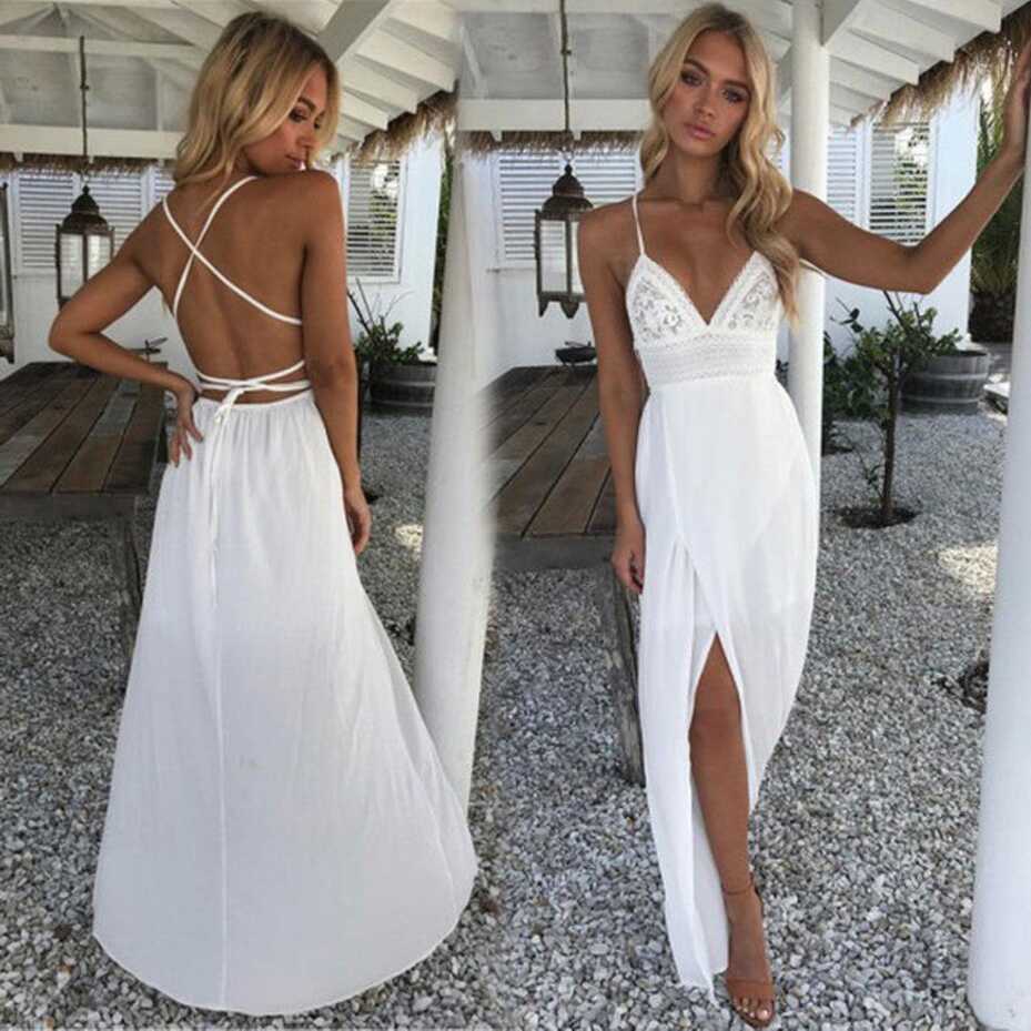 Fashion Boho Long Maxi Dress Women Summer Ladies Sleeveless White ...