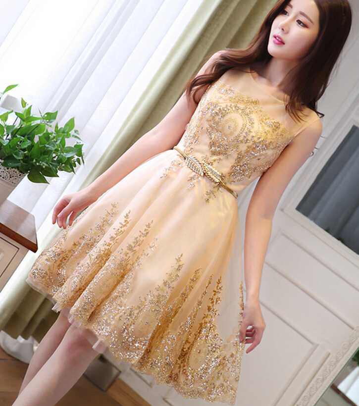 Fashion Dress Short Toast Clothing Golden Bride Wedding Dresses ...