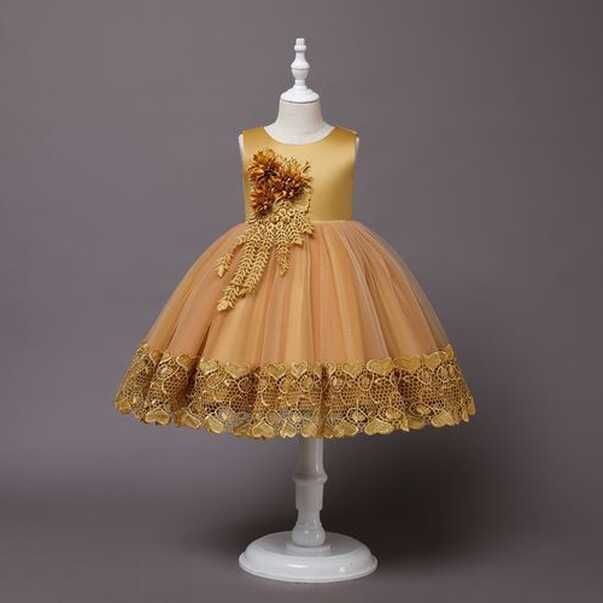 Fashion Elegant Gown Girl Dresses Yellow Kids Princess For Gowns ...