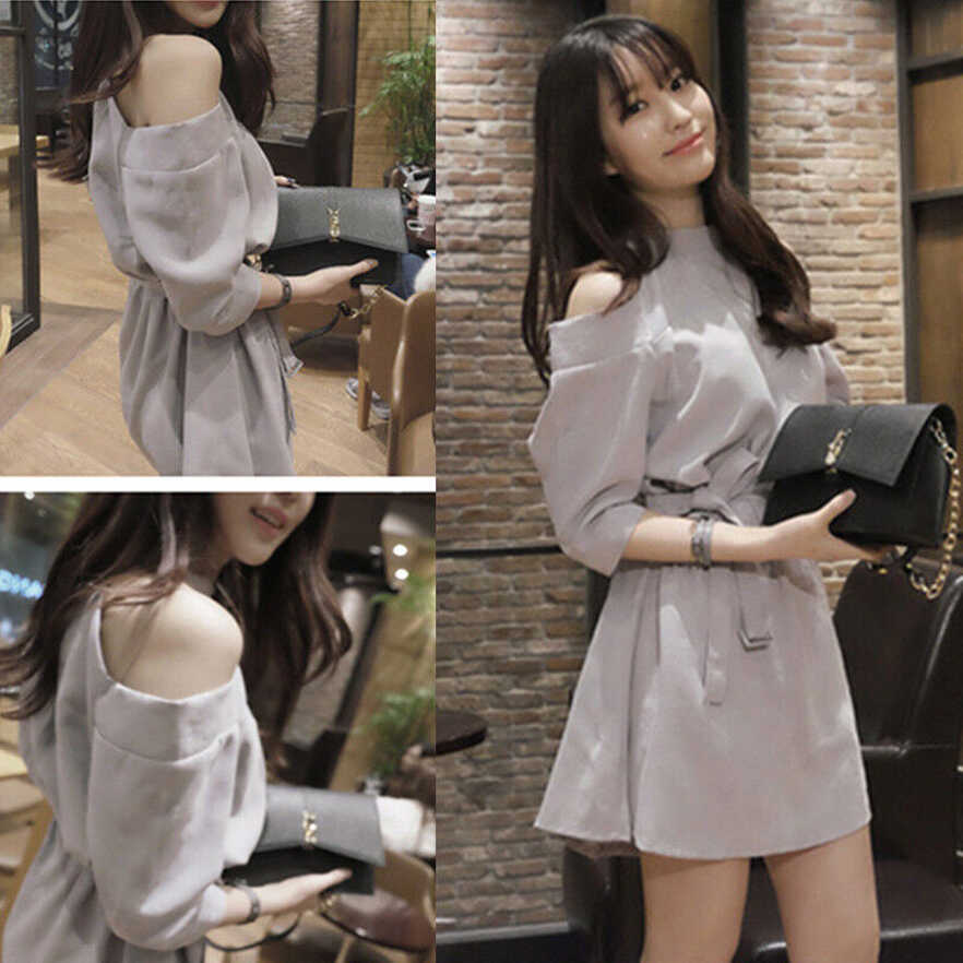 Fashion Korean Womens Off Shoulder a Line Slim Sundress Casual ...