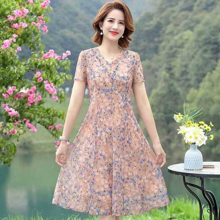 Fashion New Women Dresses Summer Short Sleeve V-neck Knee Length ...