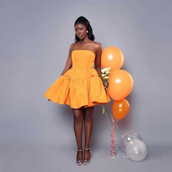 Fashion Orange Strapless A Line Short Casual Dress For Black Women ...