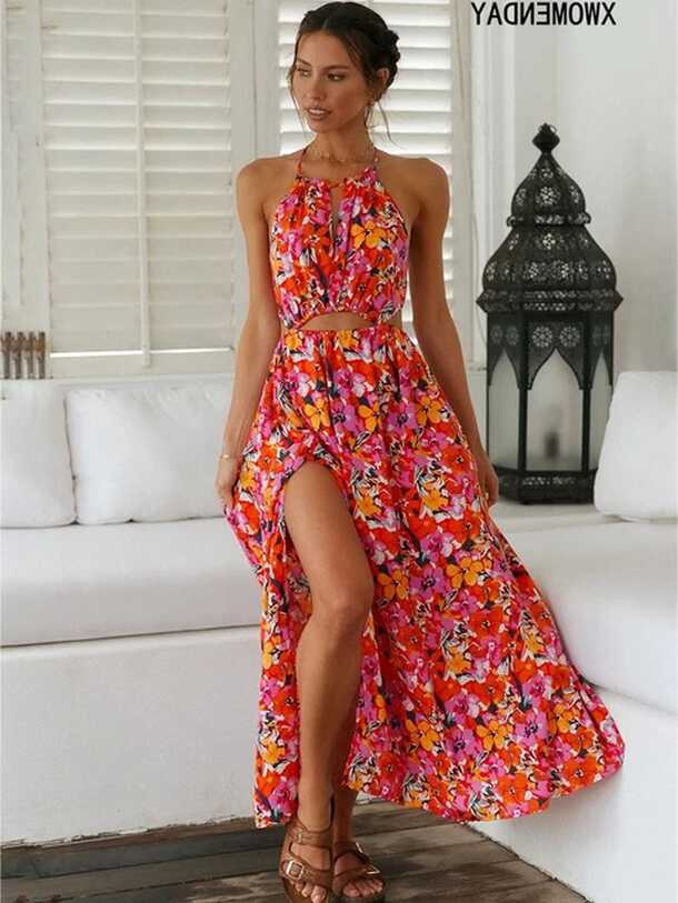 Fashion Woman Summer Dress Red | Summer Dress Floral Print Red ...