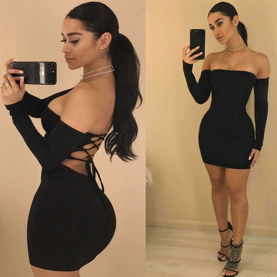 Fashion Women&#39;s Sexy Off Shoulder Lace Up Club Backless Bodycon ...