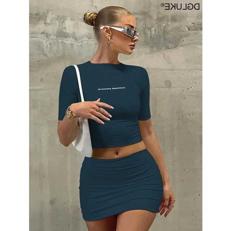 Fashion Y2K Two Piece Sets Womens Outfits Fall Crop Top And Mini ...