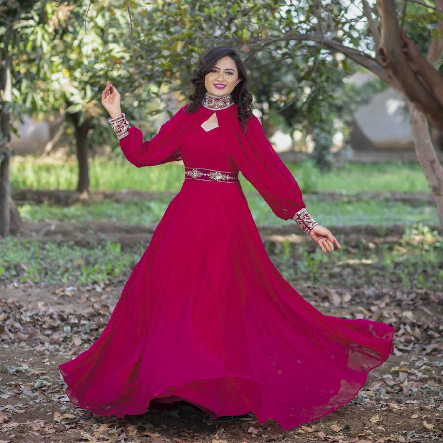 Fashionable Dark Pink Color Poncho Gown – Amrutamfab